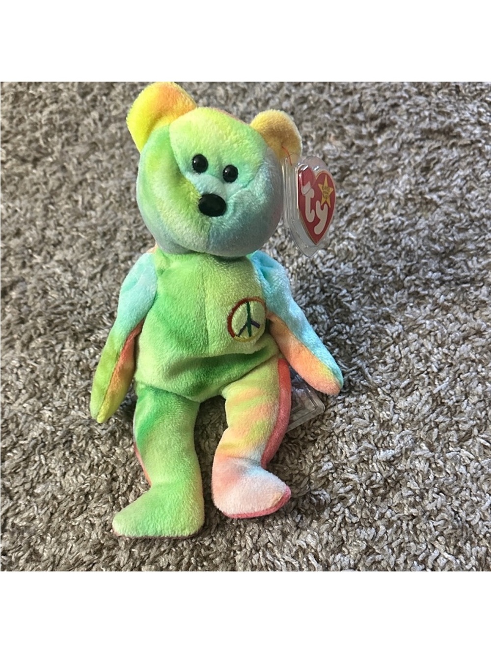 Ty Multicolor Tie-Dye Peace Bear - Green, Yellow, Blue, Pink, Orange
